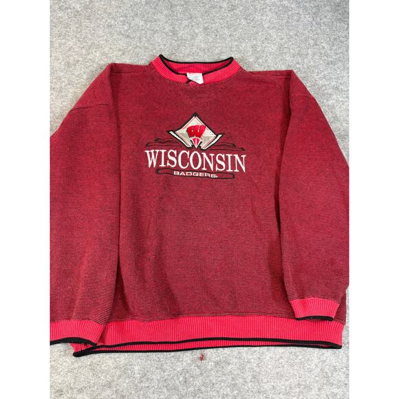 VINTAGE Wisconsin Badgers Sweatshirt Mens 2XL Red Pullover NCAA Football Sports - Picture 1 of 5